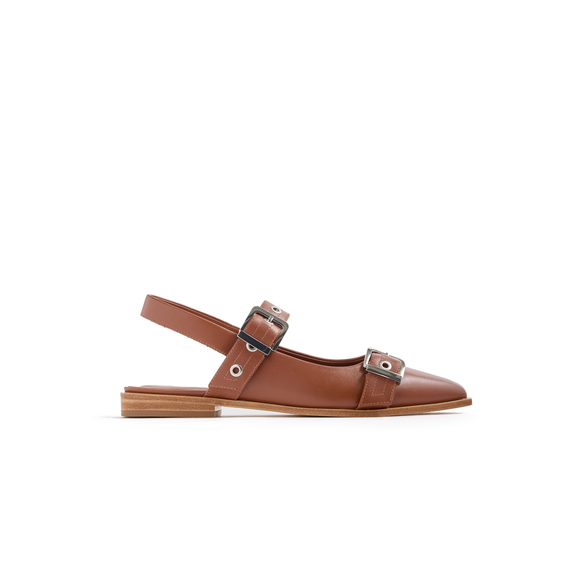 Quince Shoes - Italian Leather Bold Buckle Slingback Flat